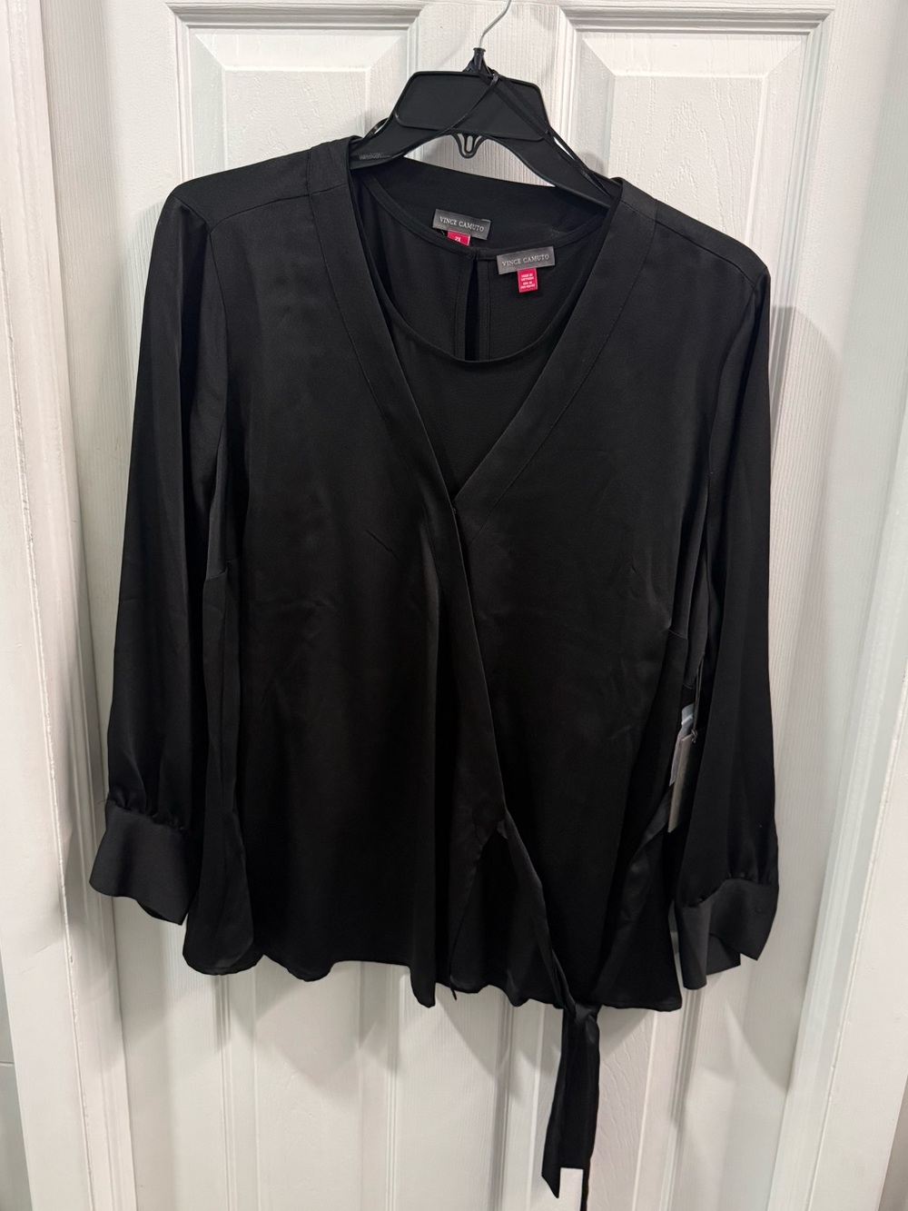Vince Camuto Black Wrap Blouse with Tie Front